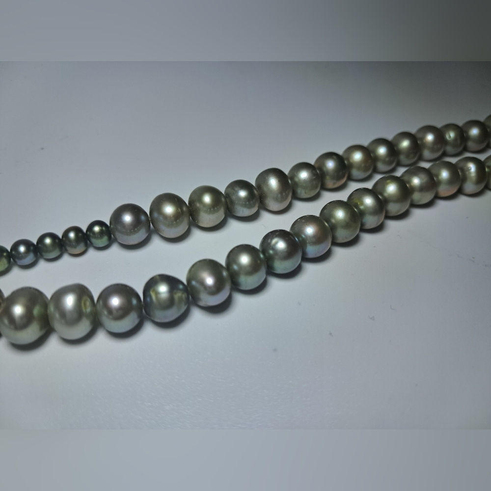 Vintage Tahitian Pearl Necklace With Sterling Silver Carved Bone Pendant - Picture 6 of 10